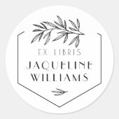 Sticker Rond Bibliothèque Feuille Botanique Livre Ex Libris Per (Devant)