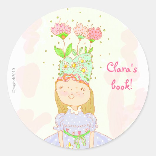 Sticker Rond bibliothèque fille anniversaire de fleur (Devant)