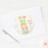 Sticker Rond bibliothèque fille anniversaire de fleur (Enveloppe)