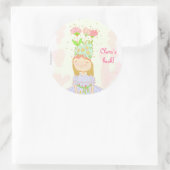 Sticker Rond bibliothèque fille anniversaire de fleur (Sac)