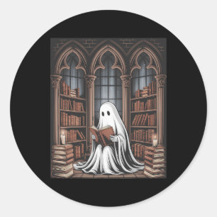 Sticker Rond Bibliothèque Halloween Ghost Lecture Livres Amateu