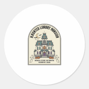 Sticker Rond Bibliothèque hantée Salem Fantôme Vintage Hallowee