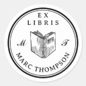 Sticker Rond Bibliothèque Monogramme classique de livres ouvert (Devant)