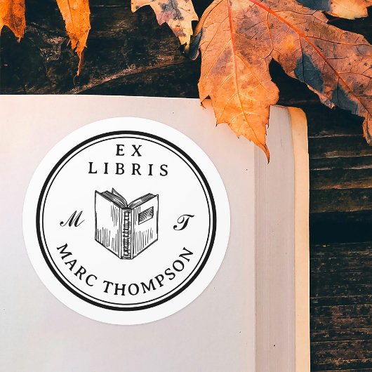 Sticker Rond Bibliothèque Monogramme classique de livres ouvert