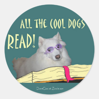 Sticker Rond Bibliothèque - Samoyed - Chiens Cool Lire l'alphab