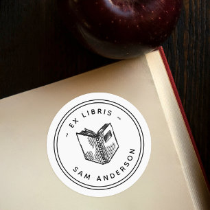Sticker Rond Bibliothèque vintage Ronde Livre dessinée à la mai
