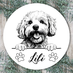 Sticker Rond Bichon Frise Chien Dessin main personnalisé