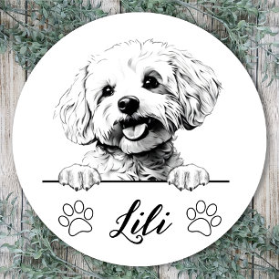 Sticker Rond Bichon Frise Chien Dessin main personnalisé