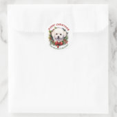 Sticker Rond Bichon Frise Chien Noël Red Bow Wreath (Sac)