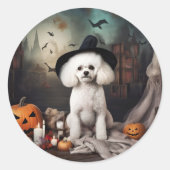 Sticker Rond Bichon Frise Citrouilles Halloween effrayant (Devant)