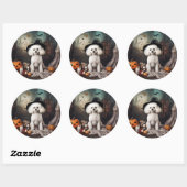 Sticker Rond Bichon Frise Citrouilles Halloween effrayant (Feuille)
