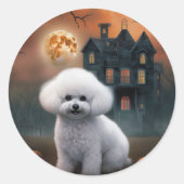 Sticker Rond Bichon Frise Halloween Effrayant (Devant)