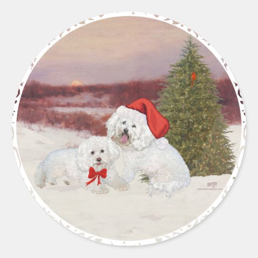 Sticker Rond Bichon Frise Noël (Devant)