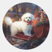 Sticker Rond Bichon frisé période de fêtes de Noël (Devant)
