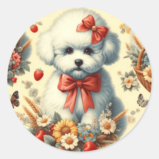Sticker Rond Bichon Frisé Vintage (Devant)