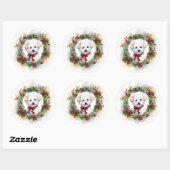 Sticker Rond Bichon Frise Wreath Festive Pup (Feuille)