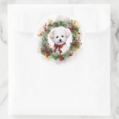 Sticker Rond Bichon Frise Wreath Festive Pup (Sac)