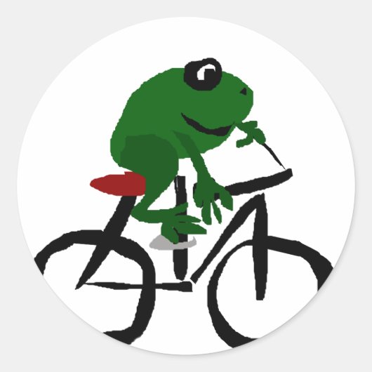 Sticker Rond Bicyclette à équitation de grenouille verte amusan (Devant)