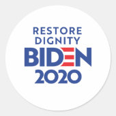 Sticker Rond BIDEN 2020 - Restaurer la dignité (Devant)