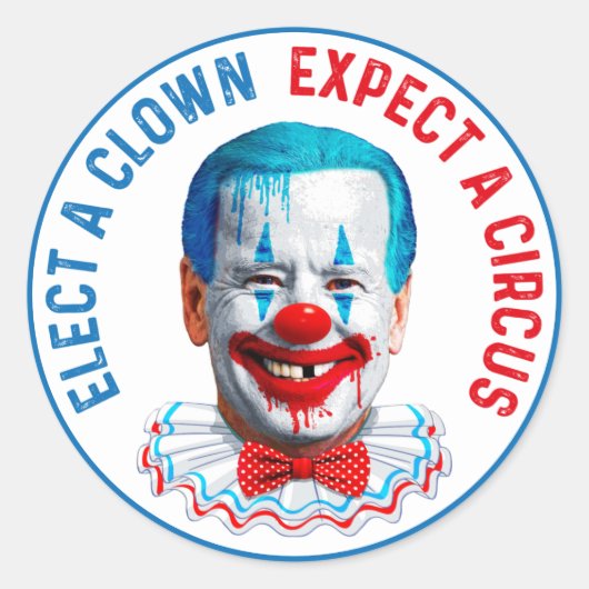 Sticker Rond Biden face clown anti Biden Pro Trump 2024 (Devant)