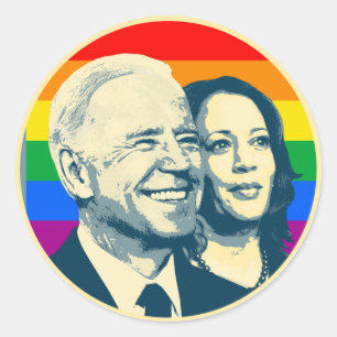 Sticker Rond Biden Harris Rainbow Pride