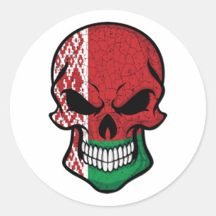 Sticker Rond Biélorussie Drapeau du crâne souriant