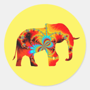 Sticker Rond Bien-être animal - Silhouette éléphante Fractale 1