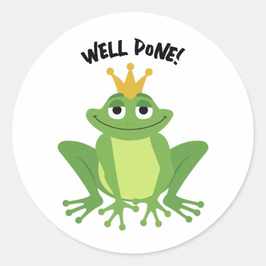 Sticker Rond Bien Fait ! Grenouille couronnée. Texte modifiable (Devant)