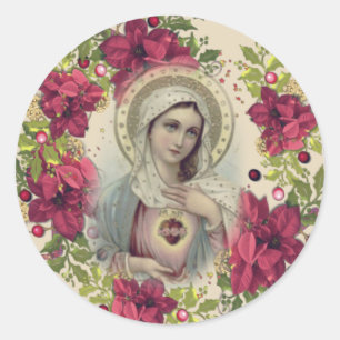 Sticker Rond Bienheureuse Vierge Marie Noël Floral Religieux