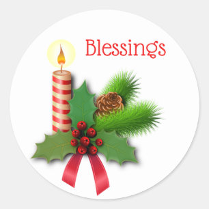 Sticker Rond Bienheureux Bougie Holly Avec Ruban Rouge