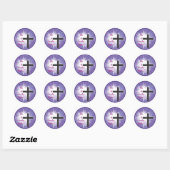 Sticker Rond Bienheureux de Pâques Cross Starburst sur violet,  (Feuille)