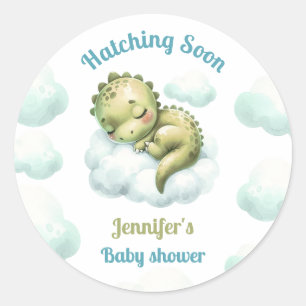 Sticker Rond Bientôt Éclos Mignon Dinosaure Bleu Garçon Baby Sh