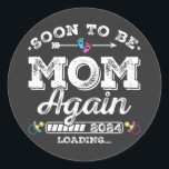 Sticker Rond Bientôt être maman de nouveau 2024 Chargement<br><div class="desc">Bientôt être maman de nouveau 2024 Chargement Promoted to Mom Funny Crew Graphic design Cadeau Classic Round Stickers Classic Collection.</div>