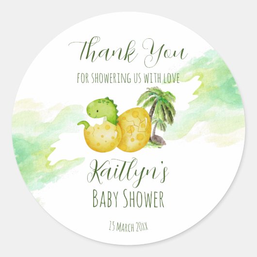 Sticker Rond Bientôt l'éclosion aquarelle vert bébé dinosaure (Devant)