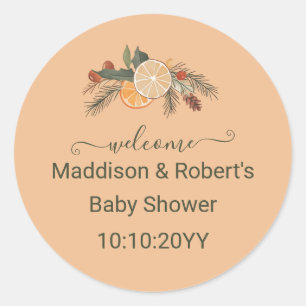 Sticker Rond Bienvenue à la Baby Shower Citron Séché Moderne d'