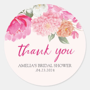 Sticker Rond Bienvenue à la Baby Shower Florale Aquarelle Rose