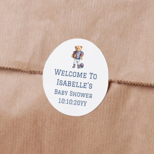 Sticker Rond Bienvenue à la Baby Shower Ourson de Football