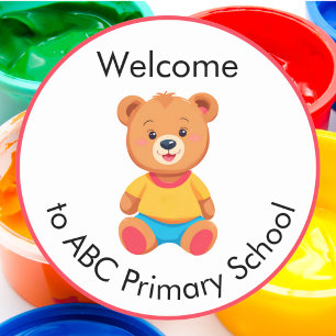 Sticker Rond Bienvenue à l'école primaire Teddy Bear Kids