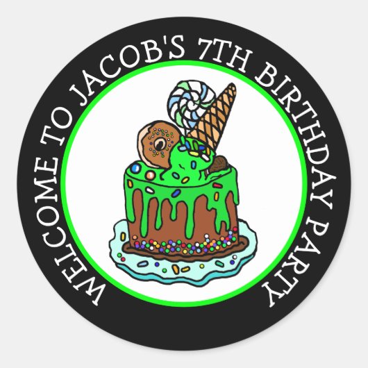 Sticker Rond Bienvenue à ma fête d'anniversaire (Devant)