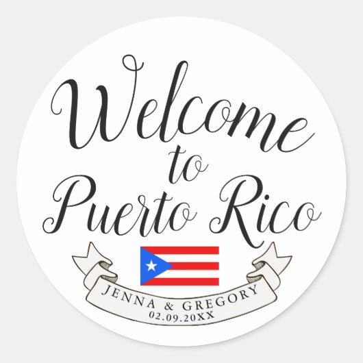 Sticker Rond Bienvenue à Porto Rico| Destination Wedding Favor (Devant)