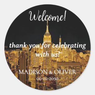 Sticker Rond Bienvenue au mariage à New York City avec Skyline