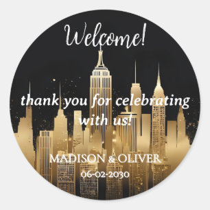 Sticker Rond Bienvenue au mariage à New York City avec une Skyl