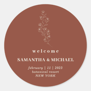 Sticker Rond Bienvenue au mariage floral boho terracotta indie