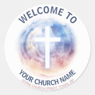 Sticker Rond Bienvenue au nouveau membre de l'Eglise White Cruc