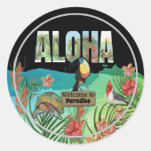 Sticker Rond Bienvenue au Paradis tropical d'Aloha (Devant)