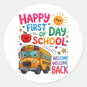 Sticker Rond Bienvenue au retour à l'école, bonne première jour