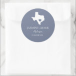 Sticker Rond Bienvenue au Texas Wedding Party Custom<br><div class="desc">Bienvenue carte d'état avec coeur. Personnalisez votre nom et date mariage,  anniversaire ou tout autre Etat partie. La couleur arrière - plan est également personnalisable. Cliquez sur la personnaliser plus loin et choisissez votre propre couleur.</div>