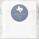 Sticker Rond Bienvenue au Texas Wedding Party Custom<br><div class="desc">Bienvenue carte d'état avec coeur. Personnalisez votre nom et date mariage,  anniversaire ou tout autre Etat partie. La couleur arrière - plan est également personnalisable. Cliquez sur la personnaliser plus loin et choisissez votre propre couleur.</div>