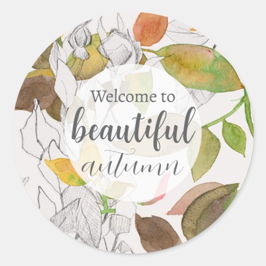 Sticker Rond Bienvenue Aux Belles Feuilles D'Automne Rose (Devant)