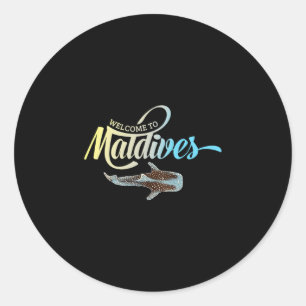Sticker Rond Bienvenue aux Maldives Baleine Requin Vacances Sou